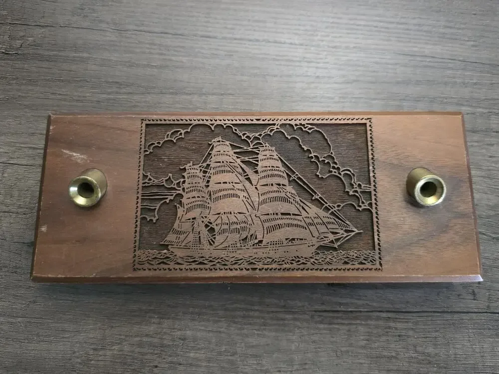 Vintage American Walnut desktop Nautical Sailing Ship Fountain Pen Holder